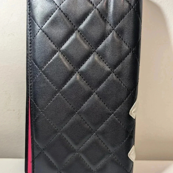 Authentic Chanel Quilted Leather Long Wallet - Black & Pink - Picture 2 of 15